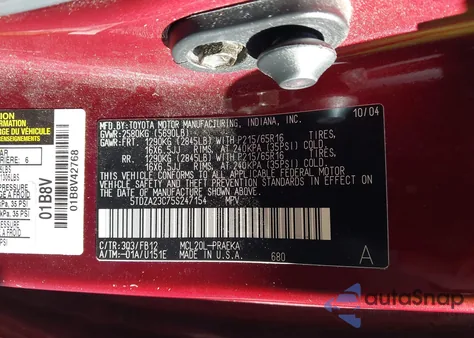 2005 Toyota Sienna Le from USA, damaged, VIN 5TDZA23C75S247154